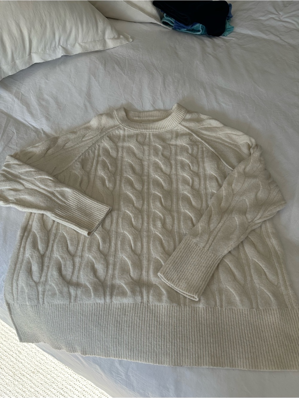 aerie Cream Cable-Knit Crewneck Sweater, size small - Picture 7 of 14